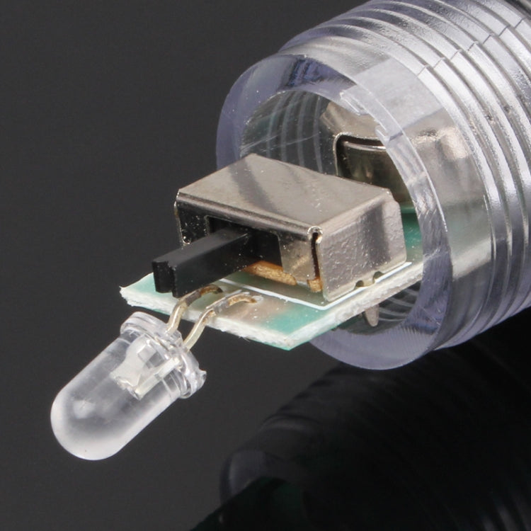 Underwater LED fish lamp internal LED and metal contacts inside clear cylindrical housing