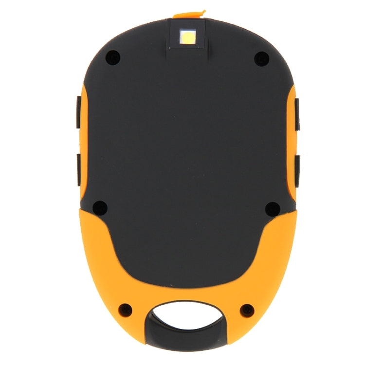 Orange and black multifunction digital altimeter back view with mounting holes