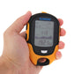 Handheld orange and black multifunction digital altimeter with LCD time readings