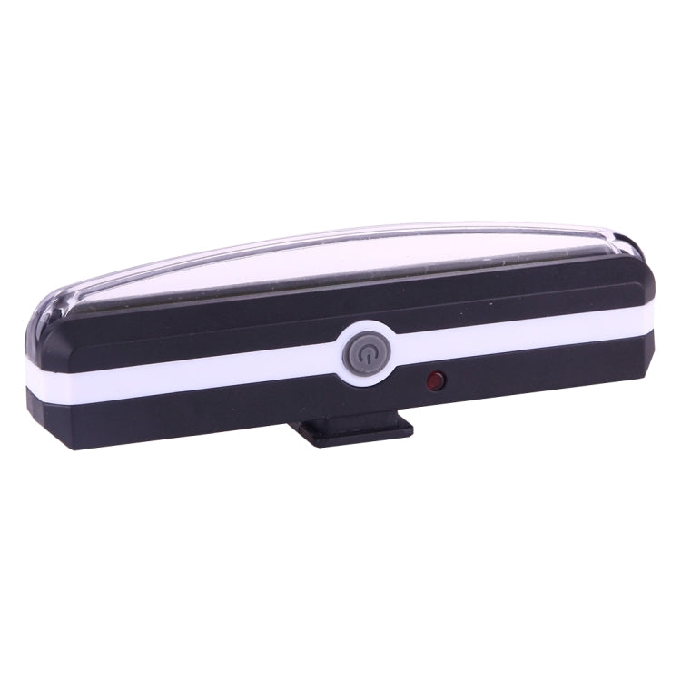 USB rechargeable bicycle LED taillight top view with clear housing and power button