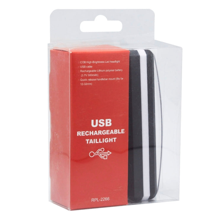 Retail box for USB rechargeable bicycle LED taillight in clear plastic