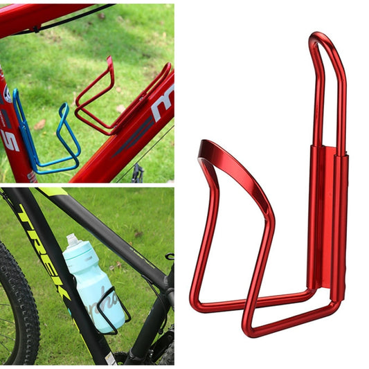 Red metal bike bottle cage holder with open U frame for secure bottle mounting