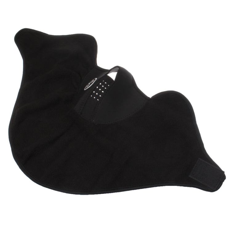 Black half-face mask with curved nose panel and front vent holes