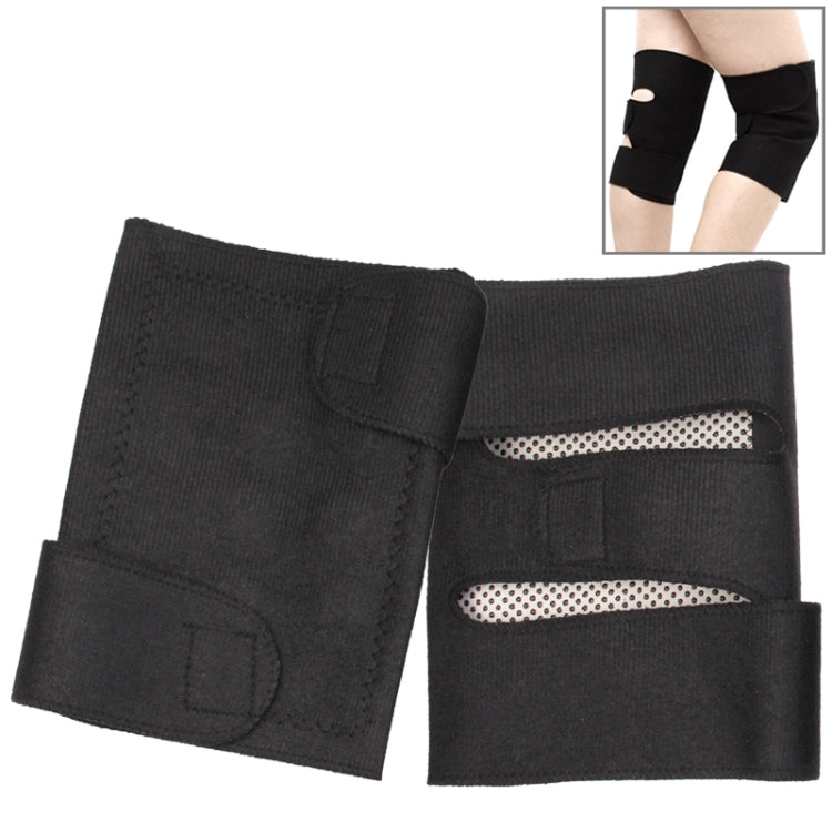 Black self-heating infrared kneepad with hook-and-loop straps and inner heat panel