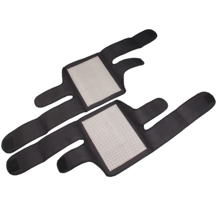 Black kneepad set with two dotted infrared heating pads and wide elastic straps