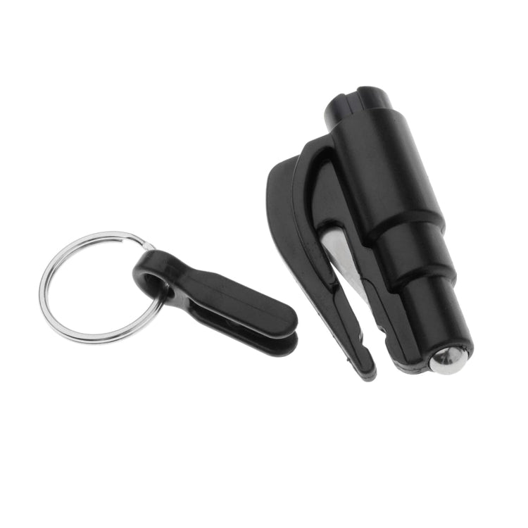 2-in-1 car emergency hammer keychain tool, black with key ring and sharp built-in cutter