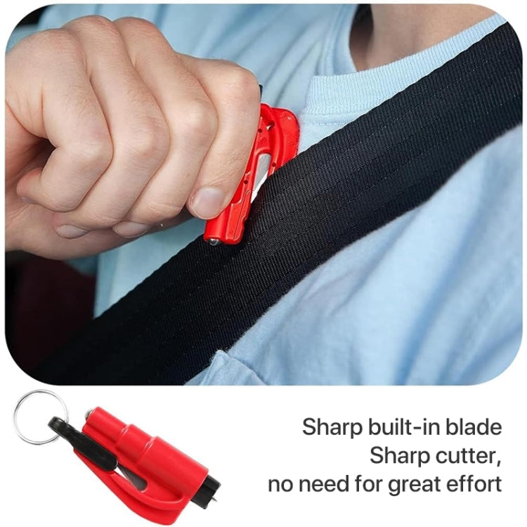 2-in-1 car emergency hammer keychain tool, red, used to cut a seat belt