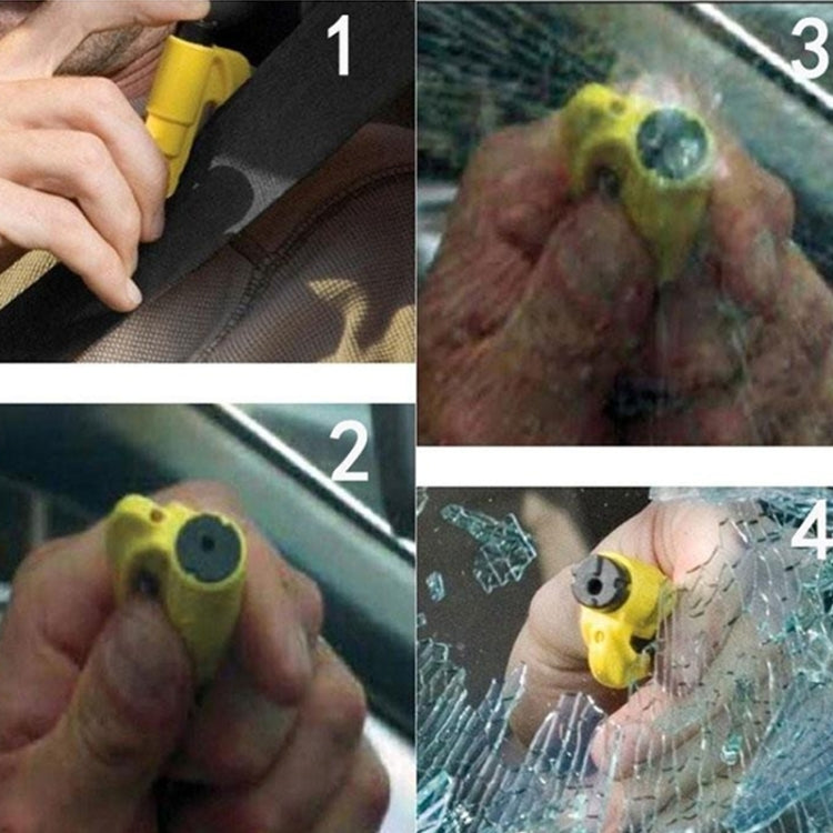 2-in-1 car emergency hammer keychain tool, yellow, with key ring and blade