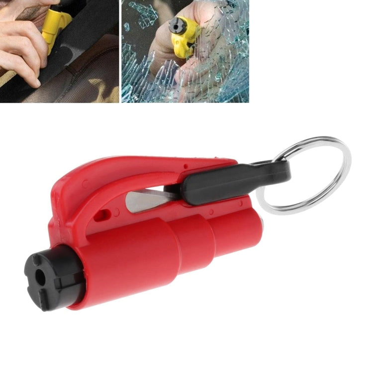 2-in-1 car emergency hammer keychain tool, red handheld device with metal key ring