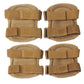 Knee and elbow pads set showing padded backs and adjustable tan hook-and-loop straps.