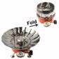 Folded windproof camping stove with reflective windscreen, circular burner, orange control