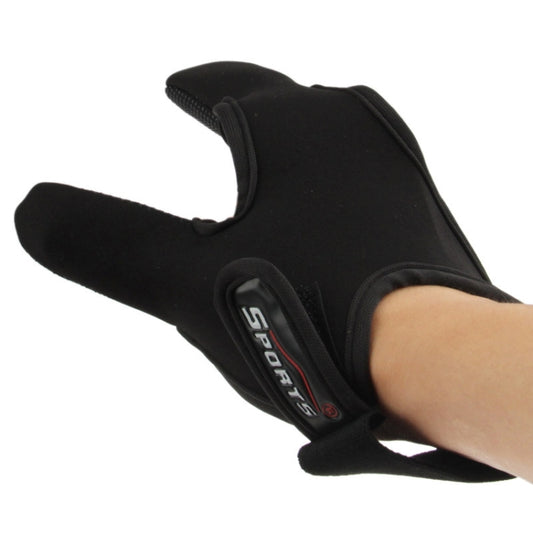 Black two-finger fishing gloves with cushioned palm and finger hole