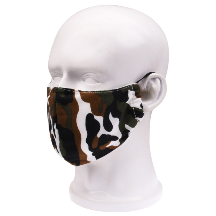 Camouflage cotton protective face mask side profile with ear loops