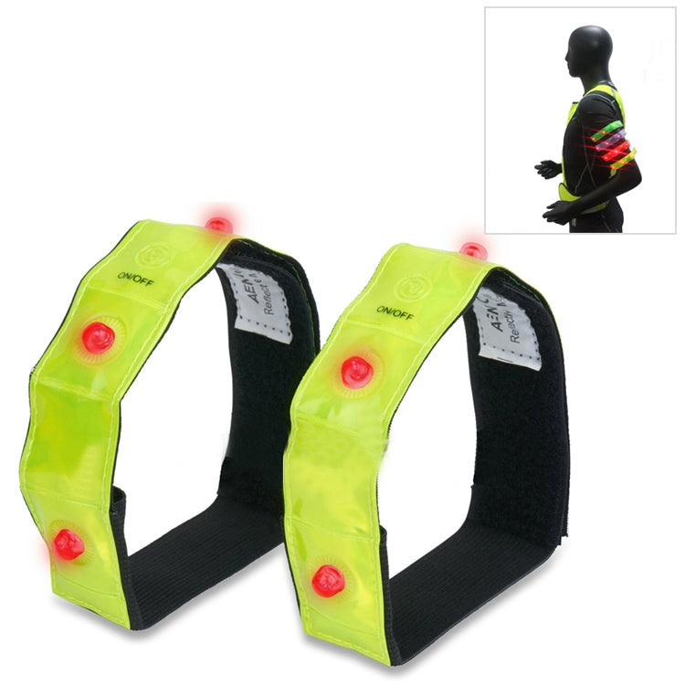 2 pack LED safety arm and leg bands, neon yellow fabric with red light bulbs