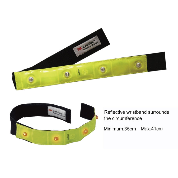 Neon yellow reflective wristband with black elastic and silver LED mounts, pair shown