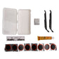 Bicycle emergency repair kit showing tire levers, glue tube, metal rasp, and patch rolls