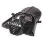 Black plastic full face mask side view with clear eye lenses and vents