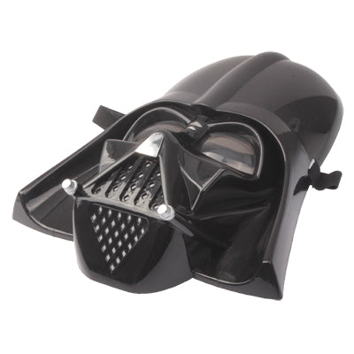 Black plastic full face mask side view with clear eye lenses and vents