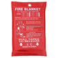 Red fire blanket package with instructions and pull tapes graphic