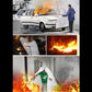 Fire blanket use kit showing white blanket deployed and stored