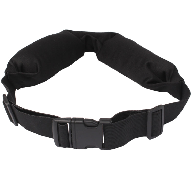 Black waterproof elastic waist bag with adjustable webbing belt and buckle.