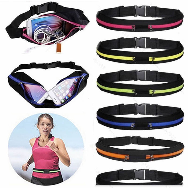 Assorted waterproof waist bags with neon trims; zippers shown with phone and keys.