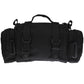 Black utility waist bag back view with center pocket, carry handle, and side attachment straps