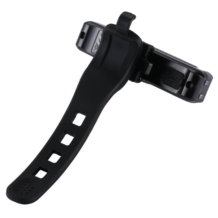 Black bicycle head light with adjustable strap-style mounting bracket