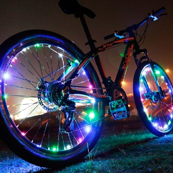 Bike wheel LED spoke light strip, multicolor glowing spokes on bicycle wheel