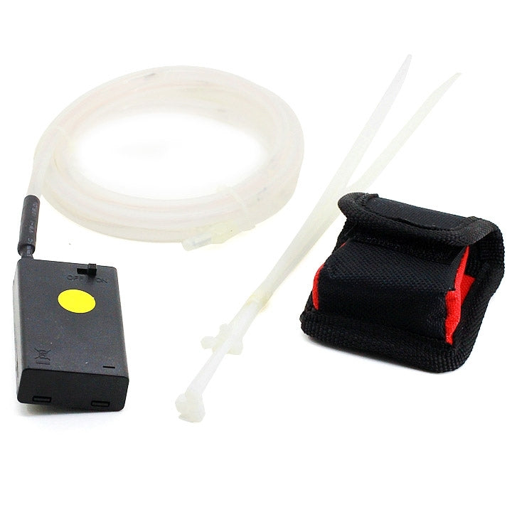 Decorative LED bike light strip with clear tube, black controller, and black storage pouch