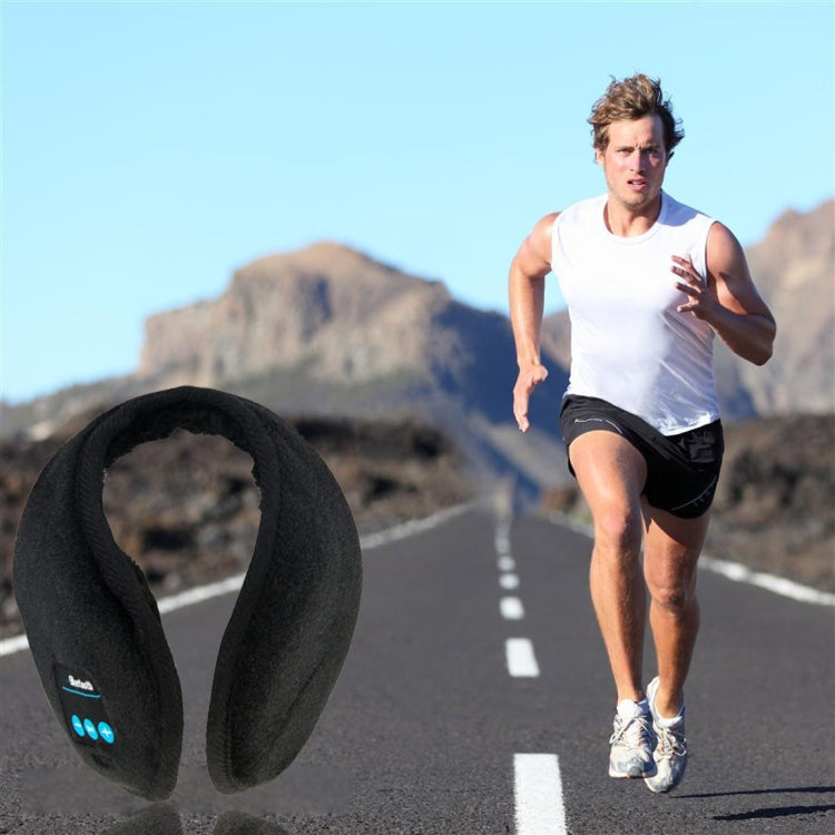 Black Bluetooth earmuff for winter wear with blue control buttons