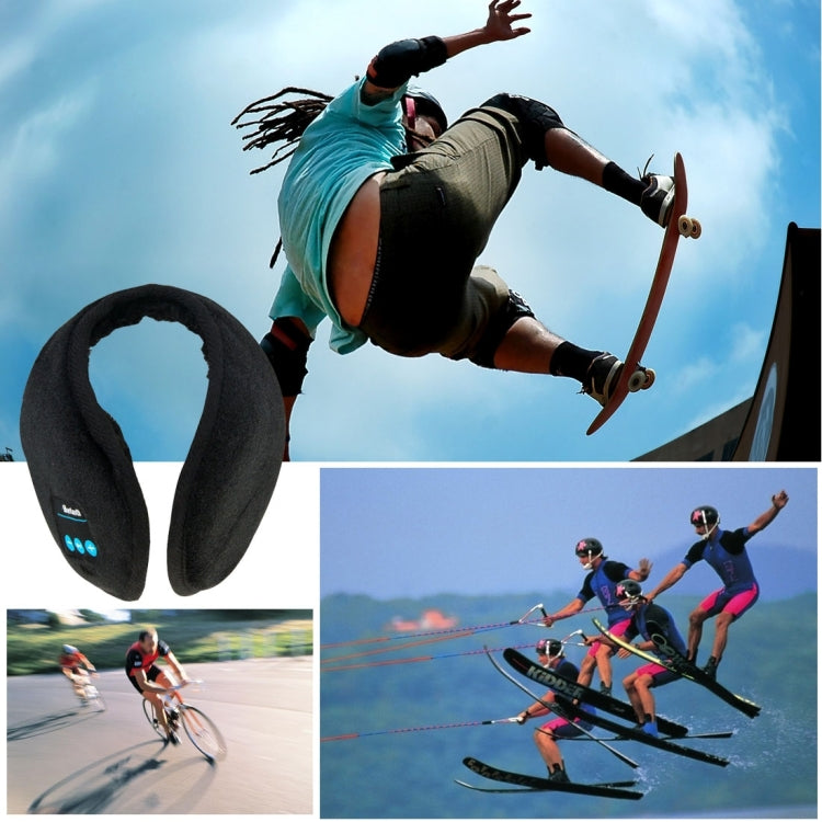 Black plush Bluetooth winter earmuff headset, left side view