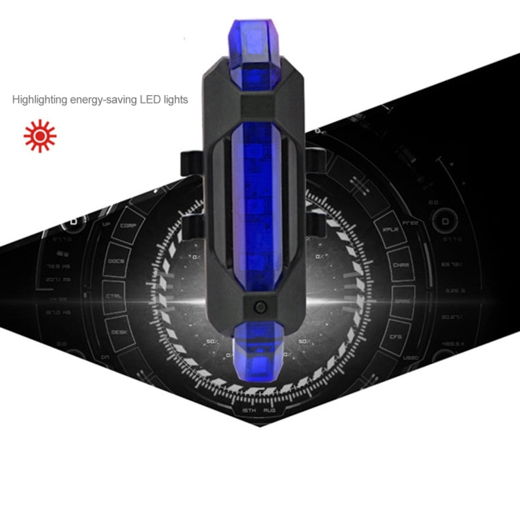 Blue LED bike taillight with three glowing blue lens sections on black mount