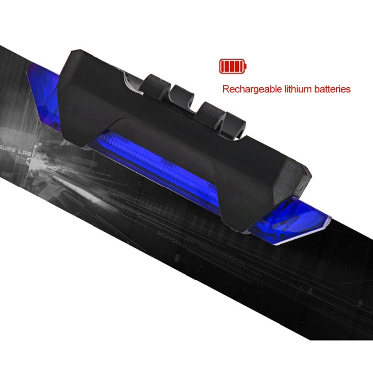Blue LED bike taillight with removable black charging cover over rear port