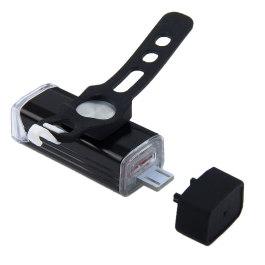 Black handlebar mount bracket with USB rechargeable LED bike light and USB plug