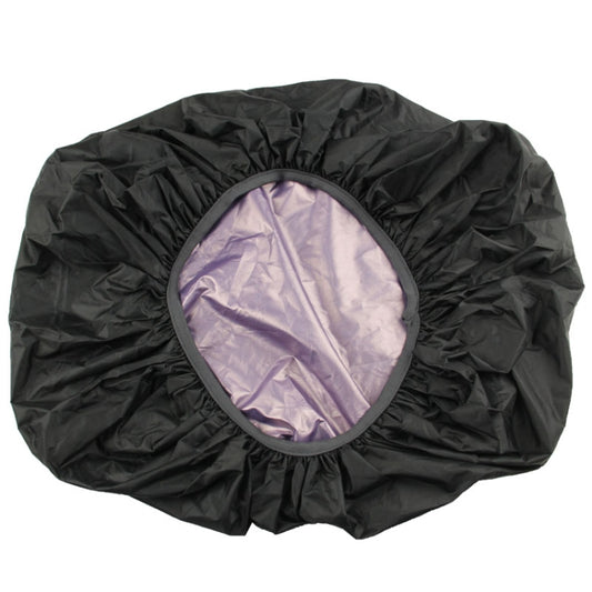 Black 35L rain cover with circular opening showing purple reflective lining
