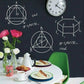 Matte blackboard wallpaper wall sticker with white chalk geometry diagrams and markings
