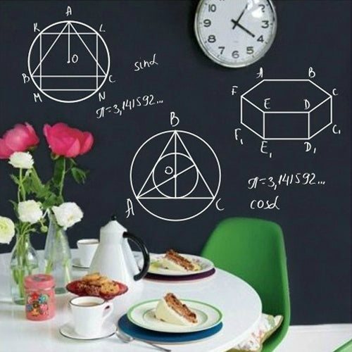 Matte blackboard wallpaper wall sticker with white chalk geometry diagrams and markings