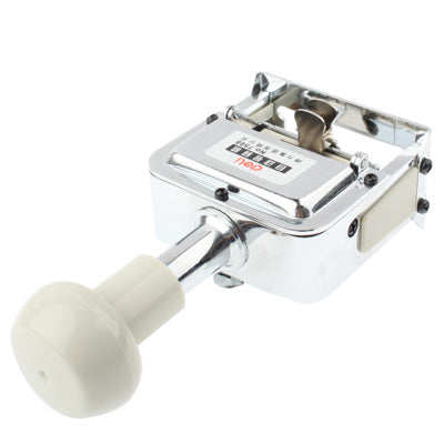 Automatic numbering machine top view with white handle and chrome frame