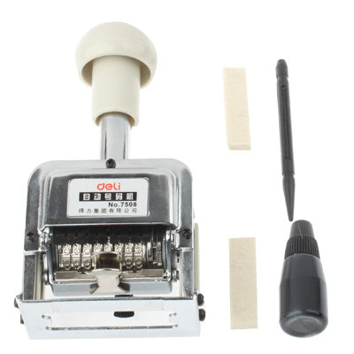 Automatic numbering machine with white handle and included accessory tools