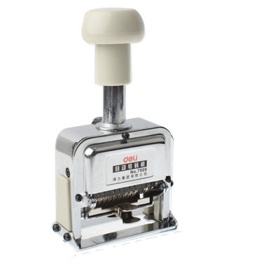 Automatic number stamping machine with beige handle and metal body