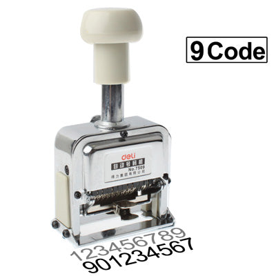Automatic number stamping machine showing '9 Code' and sample numbered bands