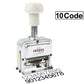 Automatic metal numbering machine set to 10 Code with white handle and sample numbers