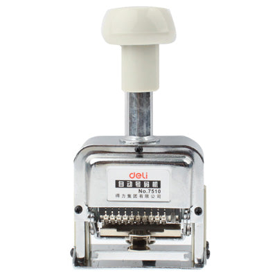 Automatic metal numbering machine front view with deli label and numbered type row