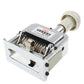 Automatic metal numbering machine angled view showing number drum and white handle