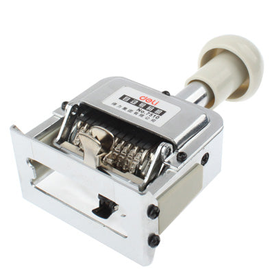 Automatic metal numbering machine angled view showing number drum and white handle