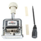 Automatic metal numbering machine with white handle, plus tool and paper strips