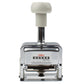 Metal automatic numbering machine front view with white handle and number plate