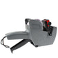 Grey handheld 8-digit ink price labeler with rear access panel and extended grip