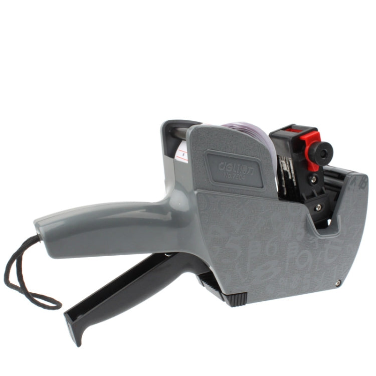 Grey handheld 8-digit ink price labeler with rear access panel and extended grip